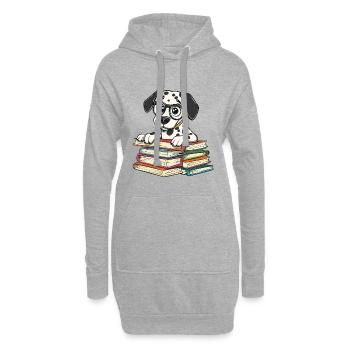 Mignon livre de lecture de chien dalmatien avec lunettes - Sweat-shirt à capuche long Femme - gris chiné - Devant