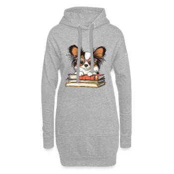 Mignon livre de lecture Papillon avec des lunettes - Sweat-shirt à capuche long Femme - gris chiné - Devant