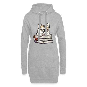 Un mignon livre de lecture de chien Akita avec des lunettes - Sweat-shirt à capuche long Femme - gris chiné - Devant