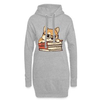 Mignon livre de lecture de chien Shiba Inu avec des lunettes - Sweat-shirt à capuche long Femme - gris chiné - Devant