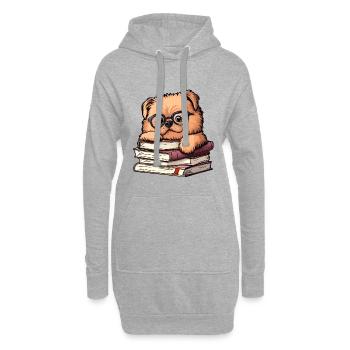 Mignon livre de lecture Chow Chow Dog avec des lunettes - Sweat-shirt à capuche long Femme - gris chiné - Devant