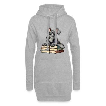 Mignon livre de lecture de chien dogue allemand avec lunettes - Sweat-shirt à capuche long Femme - gris chiné - Devant