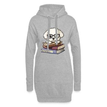 Mignon livre de lecture de chien Bichon Frisé avec lunettes - Sweat-shirt à capuche long Femme - gris chiné - Devant