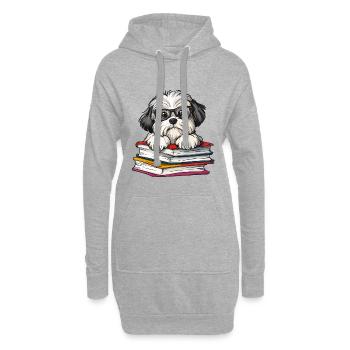 Mignon livre de lecture de chien havanais avec des lunettes - Sweat-shirt à capuche long Femme - gris chiné - Devant