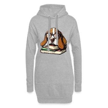 Mignon livre de lecture pour chiens basset hound avec lunettes - Sweat-shirt à capuche long Femme - gris chiné - Devant