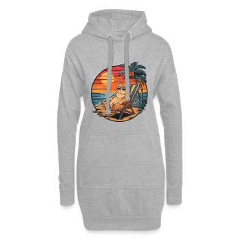 Lustige Katze am Strand, Sommerurlaub Sonnenuntergang - Hoodie-Kleid - Grau meliert - Vorne