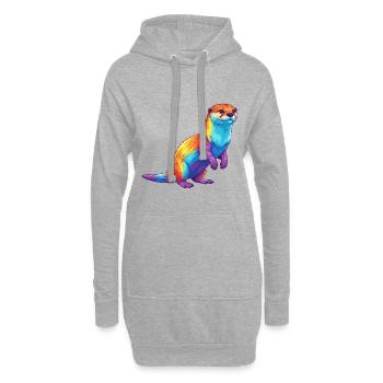 Buntes Otter-Regenbogen-Pop-Art-Aquarell - Hoodie-Kleid - Grau meliert - Vorne