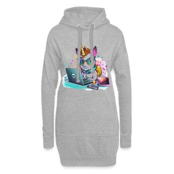 Laptop Unicorn with Glasses and Glitter - Hoodie Dress - heather grey - Front