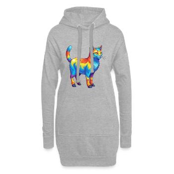 Bunte Katzen-Regenbogen-Pop-Art-Aquarell - Hoodie-Kleid - Grau meliert - Vorne