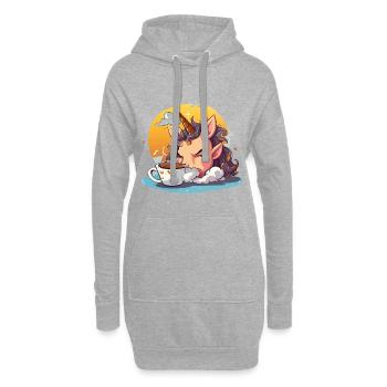 Kaffee-Unicorn im Morgenlicht - Hoodie-Kleid - Grau meliert - Vorne