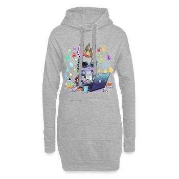 Unicorn Tech-Gamer im Kreativstudio - Hoodie-Kleid - Grau meliert - Vorne