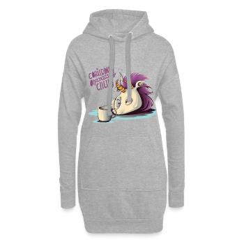 Weinendes Einhorn mit Kaffee-Motiv - Hoodie-Kleid - Grau meliert - Vorne