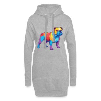 Bunte Bulldogge-Regenbogen-Pop-Art-Aquarell - Hoodie-Kleid - Grau meliert - Vorne