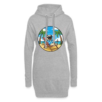 Coole Pug Beach Urlaubs-Sommerstimmung - Hoodie-Kleid - Grau meliert - Vorne