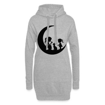 Mädchen Blume Katze auf dem Mond Silhouette - Hoodie-Kleid - Grau meliert - Vorne