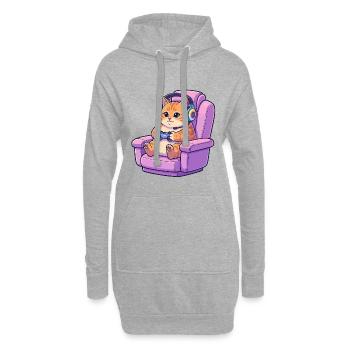 Niedliche Gamer-Katzen-Headset-Gaming-Stuhl-Kunst - Hoodie-Kleid - Grau meliert - Vorne