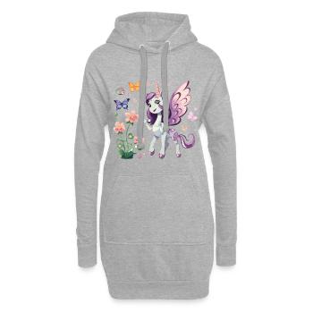 Licorne violette aux papillons - Sweat-shirt à capuche long Femme - gris chiné - Devant
