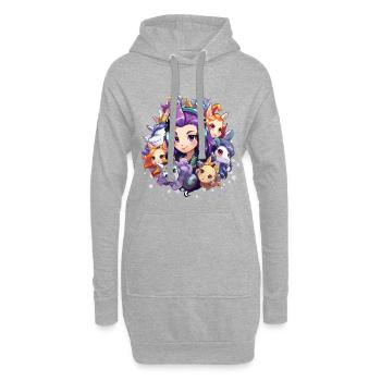 Einhornenkosmos mit Kopfhörerheldin - Hoodie-Kleid - Grau meliert - Vorne
