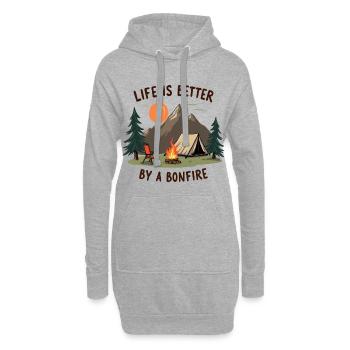La vie est meilleure lors d’une aventure de camping autour d’un feu de joie - Sweat-shirt à capuche long Femme - gris chiné - Devant