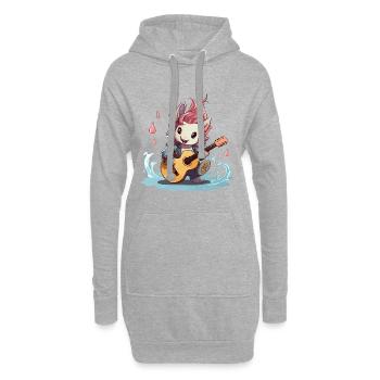 Funkelnder Hase mit Gitarre - Hoodie-Kleid - Grau meliert - Vorne