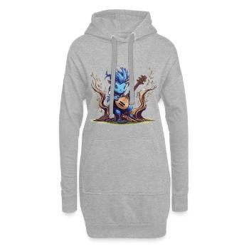 Blauer Kobold mit Laute im Wald - Hoodie-Kleid - Grau meliert - Vorne