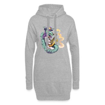 Saxophoniste dragon en smoking - Sweat-shirt à capuche long Femme - gris chiné - Devant
