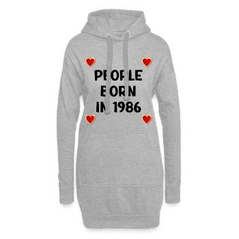 Geboren 1986 – Love Heart - Hoodie-Kleid - Grau meliert - Vorne