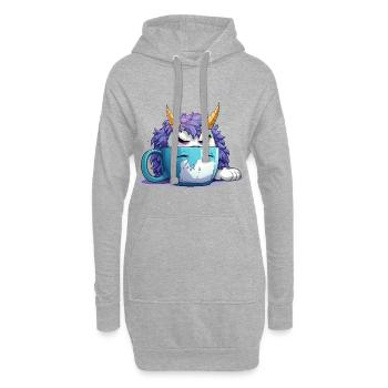 Grummel-Monster im Kaffeebecher - Hoodie-Kleid - Grau meliert - Vorne