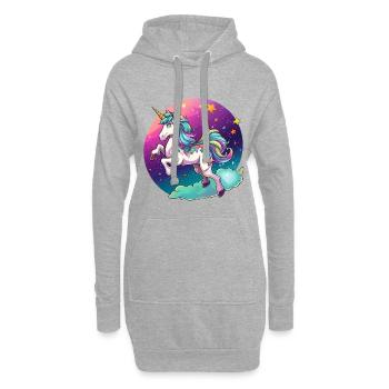 Nachtfarbener Regenbogen-Einhorn - Hoodie-Kleid - Grau meliert - Vorne