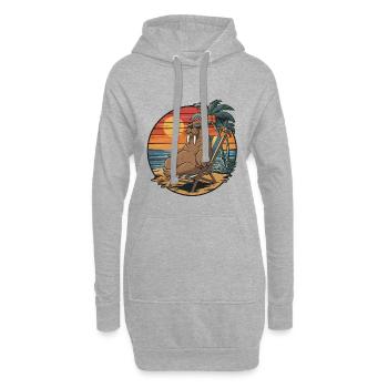 Lustiger Walross am Strand, Sommerurlaub Sonnenuntergang - Hoodie-Kleid - Grau meliert - Vorne