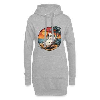 Lustiger Westie-Hund am Strand, Sommerurlaub Sonnenuntergang - Hoodie-Kleid - Grau meliert - Vorne