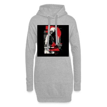 Mirage à capuchon : géométrie rouge-gris - Sweat-shirt à capuche long Femme - gris chiné - Devant