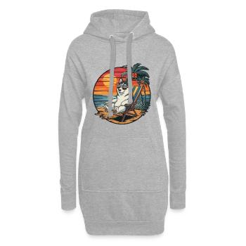 Lustiger Husky-Hund am Strand, Sommerurlaub Sonnenuntergang - Hoodie-Kleid - Grau meliert - Vorne