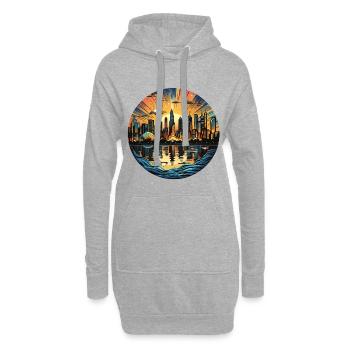 Sonnenuntergangsstadt am Wasser - Hoodie-Kleid - Grau meliert - Vorne