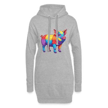 Buntes Schwein-Regenbogen-Pop-Art-Aquarell - Hoodie-Kleid - Grau meliert - Vorne