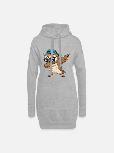 Cool Dabbing Owl Sonnenbrillen-Cartoon-Kunst - Hoodie-Kleid - Grau meliert