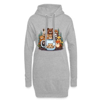 Waldtiere um Becher - Hoodie-Kleid - Grau meliert - Vorne