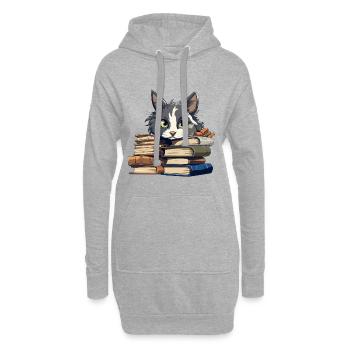Bücherstapel Katze Bibliophile - Hoodie-Kleid - Grau meliert - Vorne