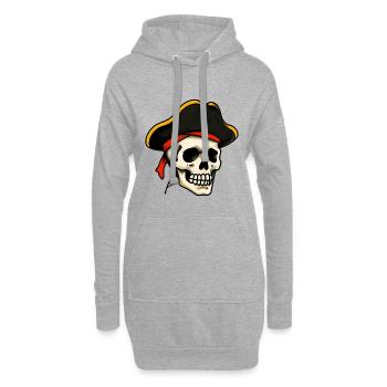 Klassischer Tattoo-Piratenschädel - Hoodie-Kleid - Grau meliert - Vorne