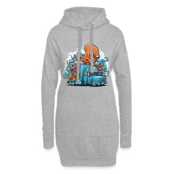 Camion poubelle coloré pieuvre - Sweat-shirt à capuche long Femme - gris chiné - Devant