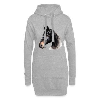 Schwarzes Pferd-Aquarellporträt - Hoodie-Kleid - Grau meliert - Vorne