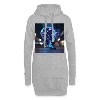 Neon-Holografisches KI-Porträt - Hoodie-Kleid - Grau meliert - Vorne