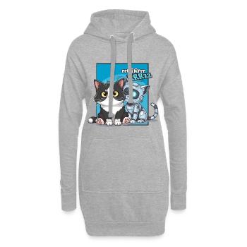 Katze und Roboter, Humor, Cartoon, Comics - Hoodie-Kleid - Grau meliert - Vorne
