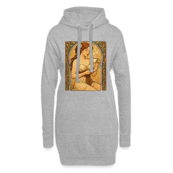 Pin-Up Frau mit Kaffee im Art-Nouveau-Stil - Hoodie-Kleid - Grau meliert - Vorne