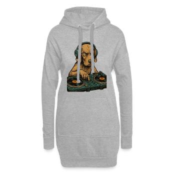 Weimaraner DJ Retro – Hund mit KopfhörernWeimarane - Hoodie-Kleid - Grau meliert - Vorne