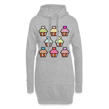 Geburtstagskuchen Muffins - Hoodie-Kleid - Grau meliert - Vorne