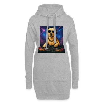 DJ labrador cool sur des platines dans une boîte de nuit - Sweat-shirt à capuche long Femme - gris chiné - Devant