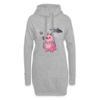 Niedliches pinkes Alien mit Ufo im Weltraum - Hoodie-Kleid - Grau meliert - Vorne