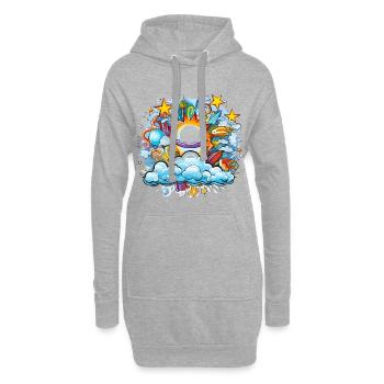 Kosmische Sonnenflug Doodle - Hoodie-Kleid - Grau meliert - Vorne