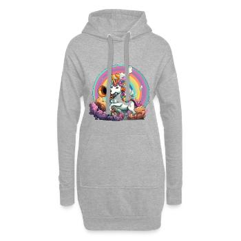 Regenbogen-Unicorn mit Trompete - Hoodie-Kleid - Grau meliert - Vorne